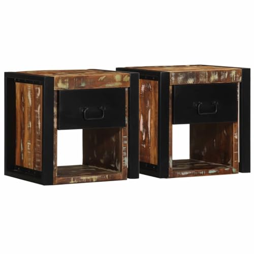 CKioict Nachttische 2 STK. Mehrfarbig beistelltisch nachttisch for Zimmer Wohnzimmer 40x35x40 cm Altholz Massivholz von CKioict