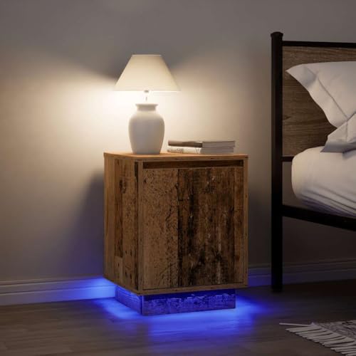 CKioict Nachttische mit LED-Leuchten 2 STK. Altholz-Optik beistelltisch badschrank schmal for Schlafzimmer Zimmer 38x34x50 cm von CKioict