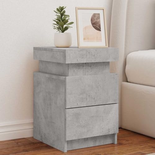 CKioict Nachttische mit LED-Leuchten 2 STK. Betongrau kommode mit schubladen badschrank schmal for Zimmer Schlafzimmer 35x39x55 cm von CKioict