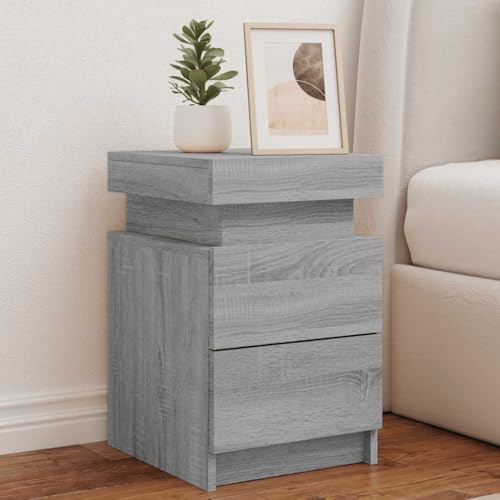 CKioict Nachttische mit LED-Leuchten 2 STK. Grau Sonoma badschrank schmal kommode mit schubladen for Schlafzimmer Wohnzimmer 35x39x55 cm von CKioict