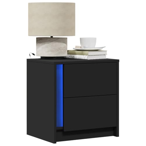 CKioict Nachttische mit LED-Leuchten 2 STK. Schwarz Holzwerkstoff beistelltisch nachtschrank for Zimmer Schlafzimmer von CKioict