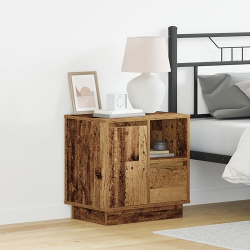 CKioict Nachttische mit LED-Lichtern 2 STK. Altes Holz nachttisch badschrank schmal for Wohnzimmer Schlafzimmer 50x34,5x50 cm von CKioict
