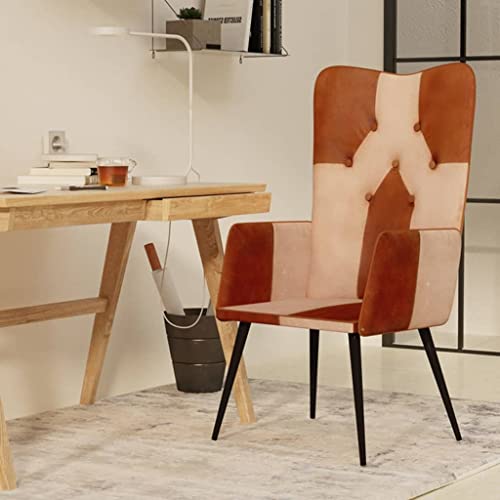 CKioict Ohrensessel Braun und Creme Echtleder Chair Lounge Sessel for Innenraum Wohnzimmer von CKioict