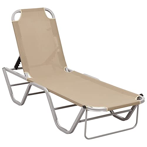 CKioict Relaxliege Liegestuhl Lounge möbel Outdoor Balkon möbel Set Sonnenliege Aluminium und Textilene Cremefür Patio-Garten-Strand-Pool von CKioict