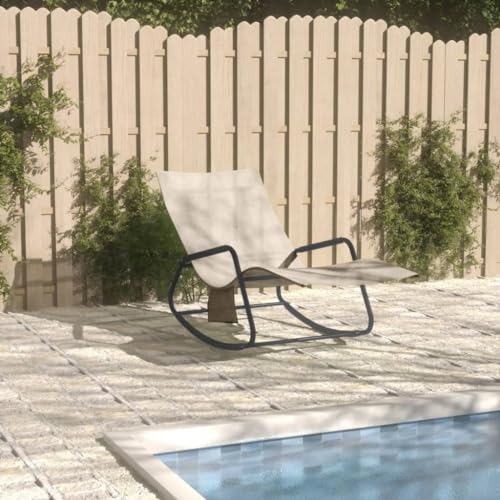 CKioict Relaxliege Liegestuhl Lounge möbel Outdoor Balkon möbel Set Sonnenliege Stahl und Textilene Cremefür Patio-Garten-Strand-Pool von CKioict