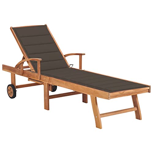 CKioict Relaxliege Liegestuhl Lounge möbel Outdoor Balkon möbel Set Sonnenliege mit Auflage Taupe Massivholz Teakfür Patio-Garten-Strand-Pool von CKioict