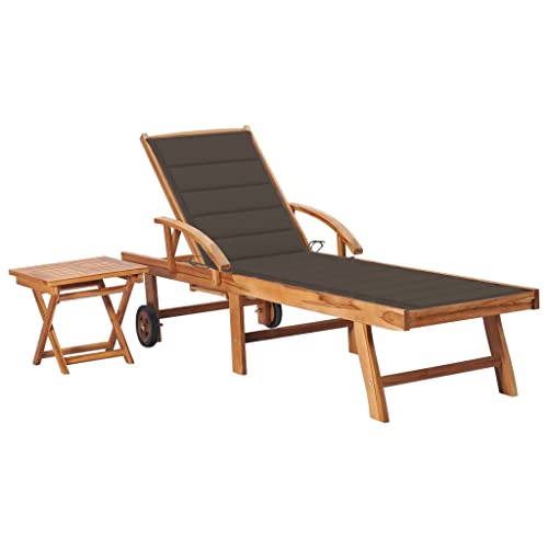 CKioict Relaxliege Liegestuhl Lounge möbel Outdoor Balkon möbel Set Sonnenliege mit Tisch und Auflage Massivholz Teakfür Patio-Garten-Strand-Pool von CKioict
