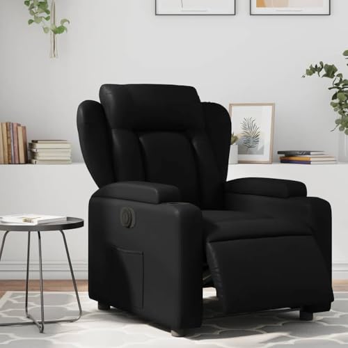 CKioict Relaxsessel Elektrisch Schwarz Kunstleder fernsehsessel ohrensessel mit hocker for Wohnzimmer Büro von CKioict