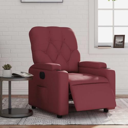 CKioict Relaxsessel Elektrisch Weinrot Kunstleder fernsehsessel ohrensessel mit hocker for Büro Wohnzimmer von CKioict