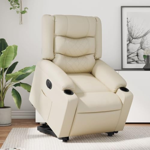 CKioict Relaxsessel mit Aufstehhilfe Elektrisch Creme Kunstleder fernsehsessel lesesessel for Innenraum Schlafzimmer von CKioict