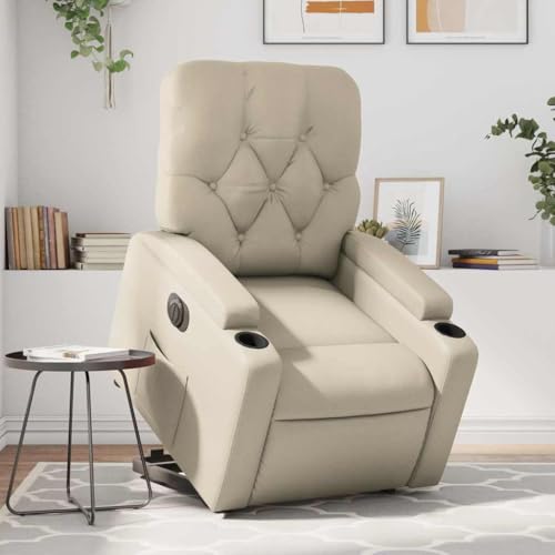 CKioict Relaxsessel mit Aufstehhilfe Elektrisch Creme Kunstleder ohrensessel mit hocker cocktailsessel for Wohnzimmer Schlafzimmer von CKioict