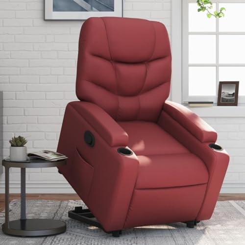 CKioict Relaxsessel mit Aufstehhilfe Weinrot Kunstleder Stuhl schminktisch Lounge Sessel for Schlafzimmer Wohnzimmer von CKioict