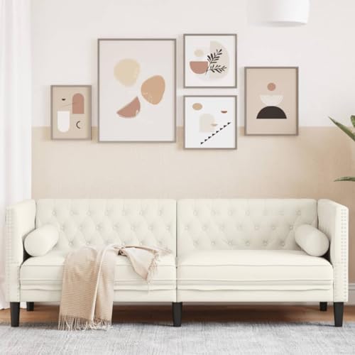 CKioict Samt Chesterfield Sofa 3-Sitzer mit Knopfheftung, Klassisches Design mit Nackenkissen und Stützbeinen, Luxus Sofa in von CKioict