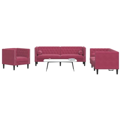 CKioict Samt Chesterfield Sofa Set mit Knopftuft und Nackenkissen für Wohnzimmer, Bequemes Polstermöbel in Chesterfield Design mit Stabilen Stützbeinen CKioict Samt Chesterfield Sofa Set mit Knopftuft und Nackenkissen für Wohnzimmer, Bequemes Polstermöbel in Chesterfield Design mit Stabilen Stützbeinen von CKioict