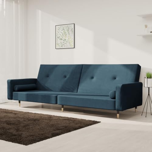 CKioict Samt Schlafsofa 2-Sitzer mit Holzrahmen, Klappbares Gästebett für Wohnzimmer und kleine Räume, Bequemes Sitz- und Schlafmöbel in Grau von CKioict