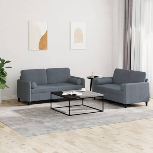 CKioict Samt Sofagarnitur 3-Sitzer mit Rollkissen, Bequemes Wohnzimmer Sofa Set in Grau, Robustes Gestell aus Metall und Sperrholz, Sitzfläche Dick Gepolstert, CKioict Samt Sofagarnitur 3-Sitzer mit Rollkissen, Bequemes Wohnzimmer Sofa Set in Grau, Robustes Gestell aus Metall und Sperrholz, Sitzfläche Dick Gepolstert, von CKioict