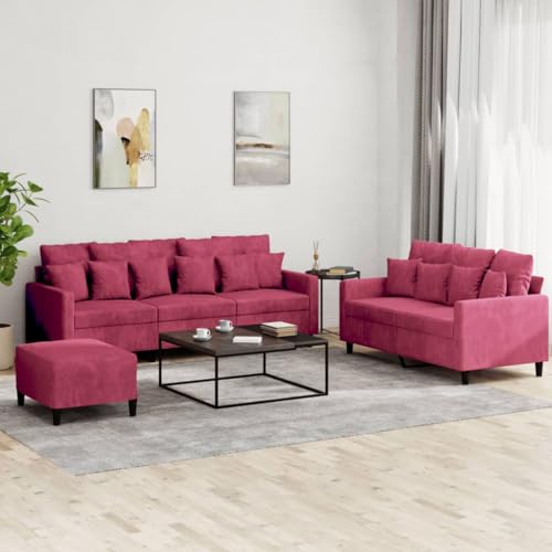 CKioict Samt Sofagarnitur 3-teilig mit Hocker, Bequemes Velours Sofa Set für Wohnzimmer, Robuste Couchgarnitur mit Polsterung, Platzsparendes Design, Sitzbank Garnitur von CKioict