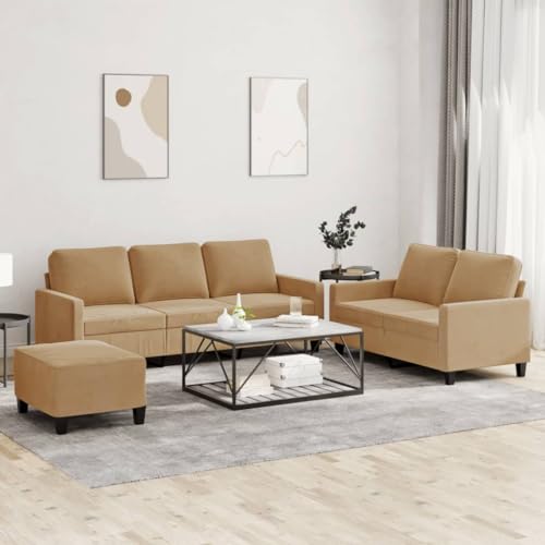 CKioict Samt Sofagarnitur 3-teilig mit Hocker, Bequemes Velours Sofa Set für Wohnzimmer, Robustes Gestell aus Metall und Sperrholz, Plüsch Polsterung, Sitzbank von CKioict