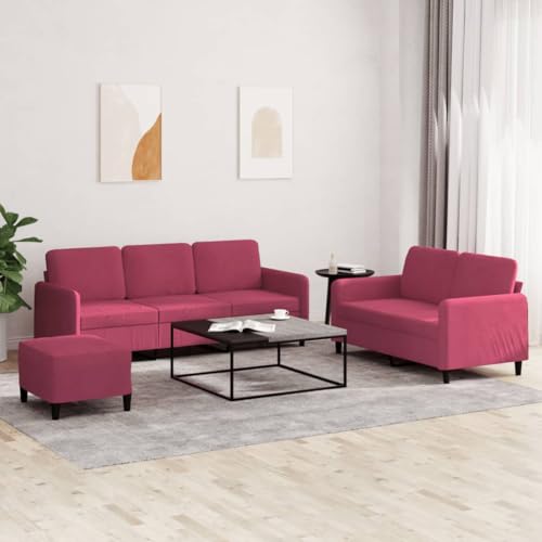 CKioict Samt Sofagarnitur 3-teilig mit Hocker, Bequemes Velours Sofa Set für Wohnzimmer, Robustes Gestell aus Metall und Sperrholz, Plüsch Polsterung, Sitzbank von CKioict