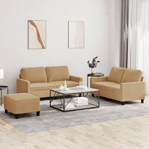 CKioict Samt Sofagarnitur 3-teilig mit Hocker, Bequemes Velours Sofa Set für Wohnzimmer, Robustes Gestell aus Metall und Sperrholz, Plüsch Polsterung, Sitzbank von CKioict