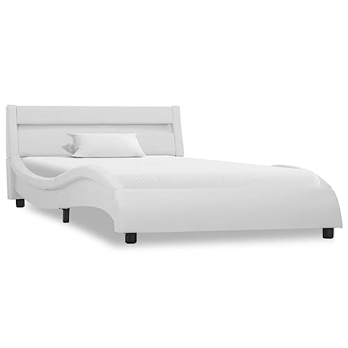 CKioict Schlafzimmerbett Tagesbett Doppelbett/Einzelbett Bettgestell mit LED Weiß Kunstleder 90x200 cmGeeignet für Schlafzimmer, Wohnzimmer, Gästezimmer von CKioict