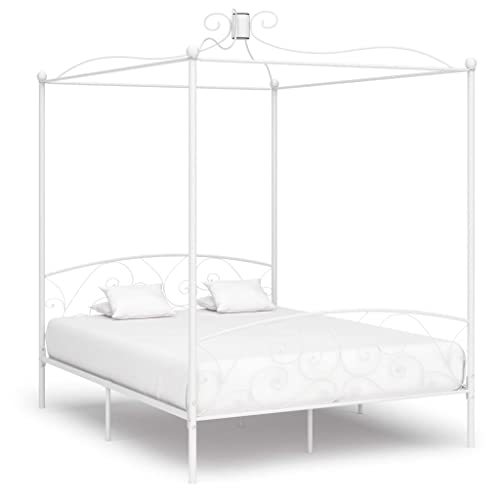 CKioict Schlafzimmerbett Tagesbett Doppelbett/Einzelbett Himmelbett-Gestell Weiß Metall 160 x 200 cmGeeignet für Schlafzimmer, Wohnzimmer, Gästezimmer von CKioict