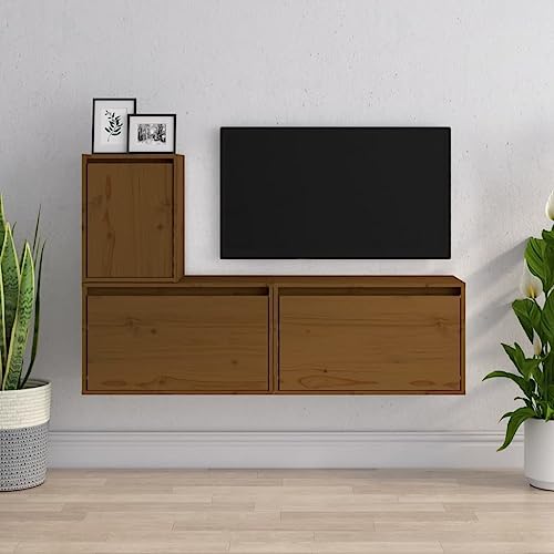 CKioict Schrank Wohnzimmer Sideboard TV möbel TV-Schränke 3 STK. Honigbraun Massivholz KieferGeeignet für Schlafzimmer, Wohnzimmer, Arbeitszimmer von CKioict