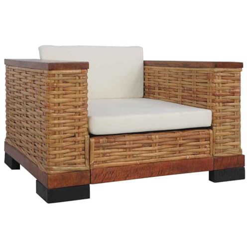 CKioict Sessel mit Kissen Braun Natur Rattan ohrensessel mit hocker fernsehsessel for Innenraum Büro von CKioict