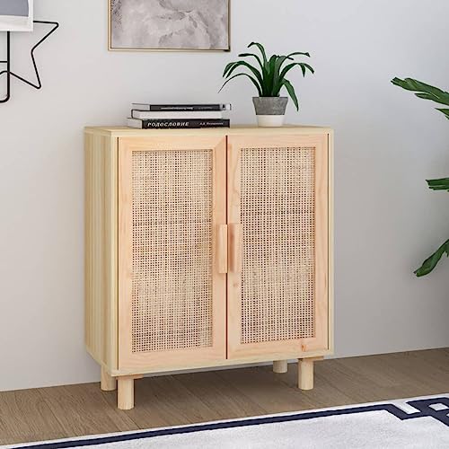 CKioict Sideboard Braun kommoden sideboards for Büro Innenraum 60x30x70 cm Massivholz Kiefer und Natur-Rattan von CKioict