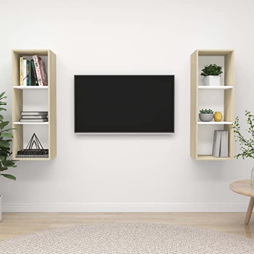 CKioict Sideboard Modernes TV Board Wohnzimmer Möbel TV-Wandschränke 2 STK.Weiß Sonoma-Eiche HolzwerkstoffFür Wohnzimmer und Esszimmer von CKioict