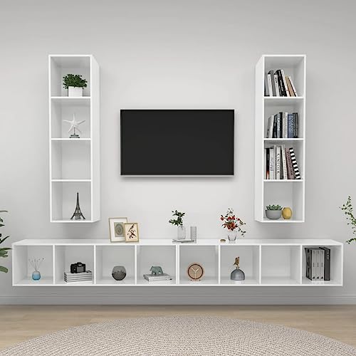 CKioict Sideboard Modernes TV Board Wohnzimmer Möbel TV-Wandschränke 4 STK.Hochglanz-Weiß HolzwerkstoffFür Wohnzimmer und Esszimmer von CKioict