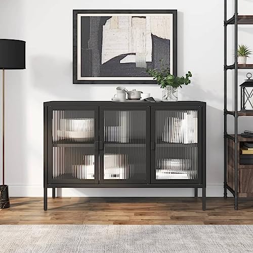 CKioict Sideboard Schwarz gartenschrank flurschrank for Innenraum Büro 105x35x70 cm Glas und Stahl von CKioict