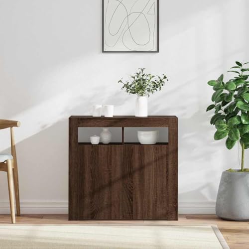 CKioict Sideboard mit LED-Beleuchtung Braun Eichen-Optik sideboards kommoden for Schlafzimmer Innenraum 80x35x75 cm von CKioict
