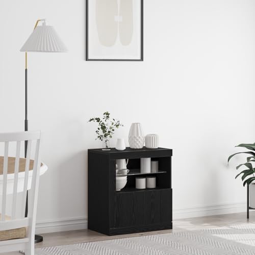 CKioict Sideboard mit LED-Leuchten Schwarz Eiche kommoden sideboards for Schlafzimmer Innenraum 60,5x37x67 cm von CKioict