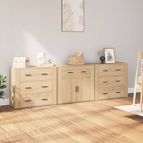 CKioict Sideboards 3 STK. Sonoma-Eiche Holzwerkstoff Schrank gartenschrank for Wohnzimmer Büro von CKioict