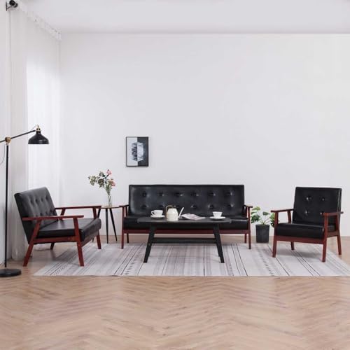 CKioict Skandinavisches Sofa Set aus Kunstleder mit Massivholzrahmen - Bequeme 3-teilige Sofagarnitur für Wohnzimmer mit Sessel, 2-Sitzer und 3-Sitzer, Weich von CKioict