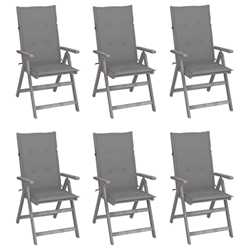 CKioict Stapelstuhl Bistrostuhl Balkonmöbel Verstellbare Gartenstühle 6 STK. mit Auflagen Massivholz AkazieGeeignet für Balkone, Rasenflächen, Gärten von CKioict