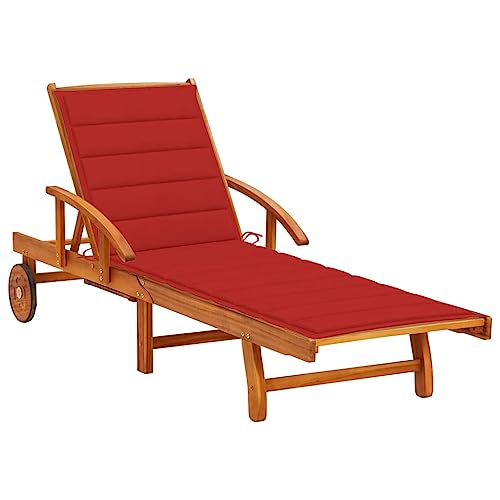 CKioict Strandliege Balkon liegestuhl Lounge möbel Outdoor Sonnenliege mit Auflage Akazie Massivholzfür Garten, Terrasse & Balkon von CKioict