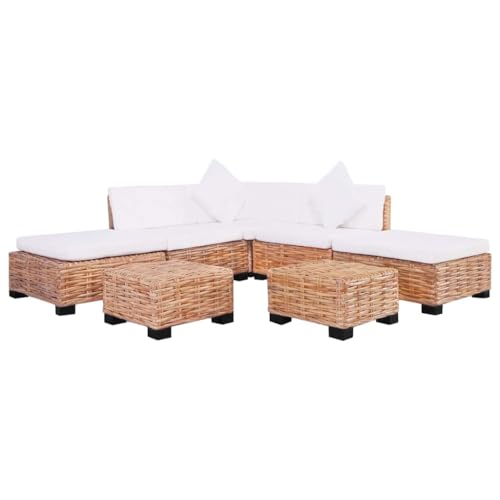 CKioict Stylische Rattan Sofagarnitur Set mit Eckelement, Mittelstücken und Couchtischen für Wohnzimmer und Wintergarten, Naturmaterial und Mahagoniholz Rahmen, CKioict Stylische Rattan Sofagarnitur Set mit Eckelement, Mittelstücken und Couchtischen für Wohnzimmer und Wintergarten, Naturmaterial und Mahagoniholz Rahmen, von CKioict