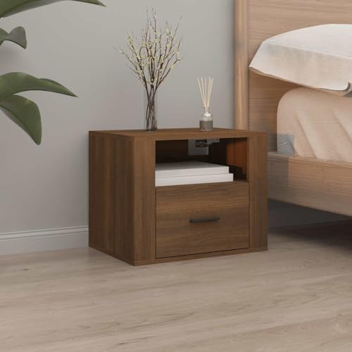 CKioict Wand-Nachttisch Braun Eichen-Optik kommode mit schubladen Bedside Table for Schlafzimmer Zimmer 50x36x40 cm von CKioict