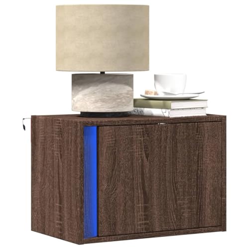 CKioict Wand-Nachttisch mit LED-Leuchten Braun Eichen-Optik badschrank schmal nachtschrank for Wohnzimmer Zimmer von CKioict