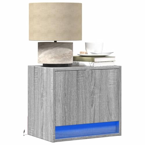 CKioict Wand-Nachttisch mit LED-Leuchten Grau Sonoma beistelltisch kommode mit schubladen for Wohnzimmer Schlafzimmer CKioict Wand-Nachttisch mit LED-Leuchten Grau Sonoma beistelltisch kommode mit schubladen for Wohnzimmer Schlafzimmer von CKioict