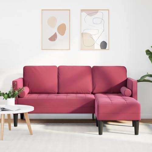 CKioict Weinrotes Chaiselongue-Sofa mit Polsterung und Holzgestell für Wohnzimmer, 3-Sitzer Couch mit gepolsterten Armlehnen und gesteppten Kissen für maximalen CKioict Weinrotes Chaiselongue-Sofa mit Polsterung und Holzgestell für Wohnzimmer, 3-Sitzer Couch mit gepolsterten Armlehnen und gesteppten Kissen für maximalen von CKioict