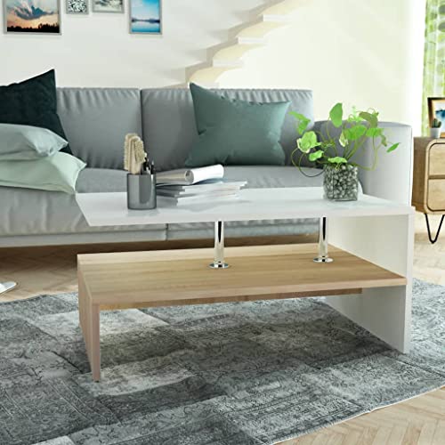 Couchtisch Holzwerkstoff Coffee Table Tisch Wohnzimmer for Wohnzimmer Esszimmer 90x59x42 cm Eiche und Weiß von CKioict