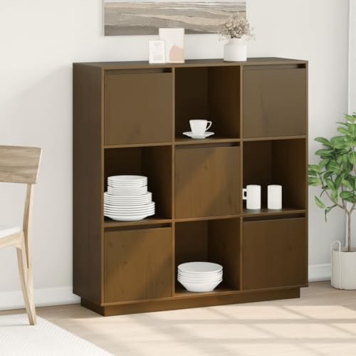 Highboard Honigbraun Schrank gartenschrank for Büro Schlafzimmer 110,5x35x117 cm Massivholz Kiefer von CKioict
