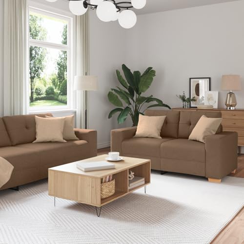 Modernes 3er Sofa Set in Braun mit Naturholzgestell und Baumwollbezug, Ergonomisches Design für Wohnzimmer, Platz für 6 Personen, Abnehmbare Kissen, Stilvoll Modernes 3er Sofa Set in Braun mit Naturholzgestell und Baumwollbezug, Ergonomisches Design für Wohnzimmer, Platz für 6 Personen, Abnehmbare Kissen, Stilvoll von CKioict