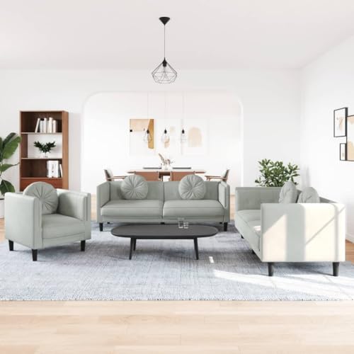 Samt Sofagarnitur Set mit runden Kissen, Bequemes Velours Sofa für Wohnzimmer, Modernes 3-Sitzer Polstermöbel mit Stützbeinen, Weiche Sitzfläche zum Entspannen Samt Sofagarnitur Set mit runden Kissen, Bequemes Velours Sofa für Wohnzimmer, Modernes 3-Sitzer Polstermöbel mit Stützbeinen, Weiche Sitzfläche zum Entspannen von CKioict
