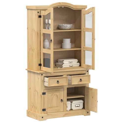 Vitrine Corona flurschrank kleiderschrank for Wohnzimmer Innenraum 100x48,5x179 cm Massivholz Kiefer von CKioict