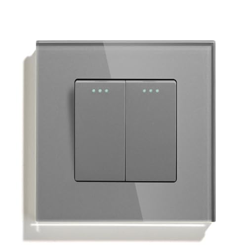 Lichtschalter Unterputz,Wechselschalter 1/2/3Gang 1-Wege-mechanischer Tastenschalter Schwarz-Weiß-Startseite Lichtschalter mit Kristallglasplatte 86mm(2Gang Grey) von CKryzillix