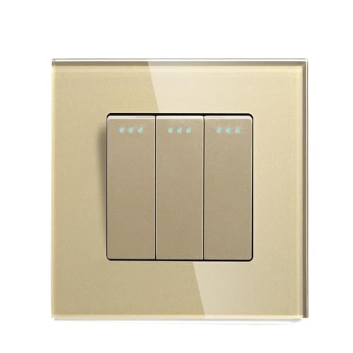 Lichtschalter Unterputz,Wechselschalter 1/2/3Gang 1-Wege-mechanischer Tastenschalter Schwarz-Weiß-Startseite Lichtschalter mit Kristallglasplatte 86mm(3Gang Gold) von CKryzillix